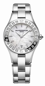 Baume & Mercier Linea Quartz Mother of Pearl Dial Diamond Bezel Stainless Steel Watch# MOA10072 (Women Watch)