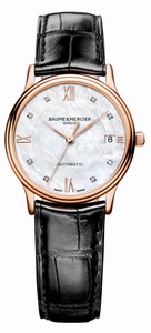 Baume & Mercier Classima Automatic Mother of Pearl Diamond Dial 18ct Rose Gold Case Black Leather Watch# MOA10077 (Men Watch)