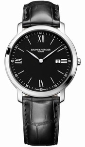 Baume & Mercier Stainless Steel Case Black Dial Watch #MOA10098 (Men Watch)