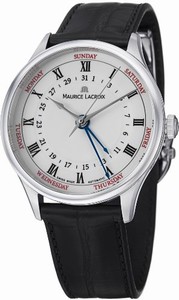 Maurice Lacroix Masterpiece Automatic Day Date White Dial Black Leather Watch #MP6507-SS001-112 (Men Watch)
