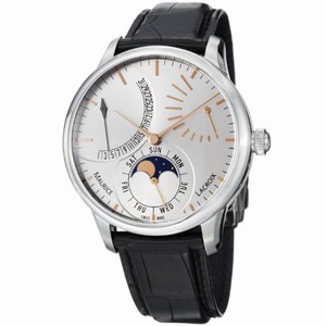 Maurice Lacroix Masterpiece Automatic Day Date Moon Phase Retrograde Black Leather Watch #MP6528-SS001-130 (Men Watch)