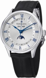 Maurice Lacroix Masterpiece Traditional Blue Roman Numeral Dial Black Leather Watch #MP6607-SS001-110 (Men Watch)