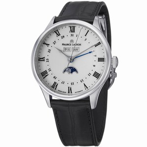 Maurice Lacroix Masterpiece Automatic Day Date Month Moon Phase Roman Numeral White Dial Leather Watch #MP6607-SS001-112 (Men Watch)