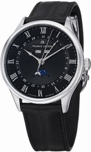 Maurice Lacroix Masterpiece Automatic Day Date Month Black Dial Leather Watch