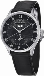 Maurice Lacroix Masterpiece Automatic Date GMT Black Dial Leather Watch #MP6707-SS001-310 (Men Watch)