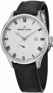Maurice Lacroix Masterpiece Automatic Date White Dial Small Second Black Leather Watch #MP6907-SS001-112 (Men Watch)