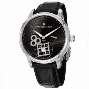 Maurice Lacroix Masterpiece Mechanical Hand Wind Black Dial Power Reserve Leather Watch #MP7158-SS001-900 (Men Watch)