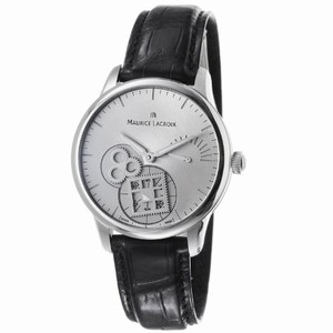 Maurice Lacroix Masterpiece Mechanical Hand Wind Silver Dial Power Reserve Black Leather Watch #MP7158-SS001-901 (Men Watch)