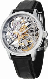 Maurice Lacroix Masterpiece Mechanical Hand Wind Skeleton Dial Black Leather Watch #MP7208-SS001-000 (Men Watch)