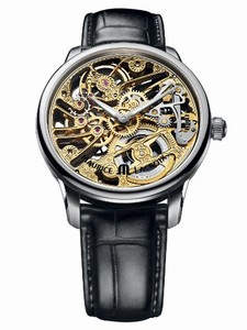 Maurice Lacroix Masterpiece Mechanical Hand Wind Gold Skeleton Dial Black Leather Watch #MP7208-SS001-001 (Men Watch)
