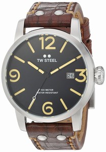 TW Steel Quartz Black Dial Date Brown Leather Watch # MS2 (Men Watch)