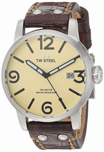 TW Steel Quartz Beige Dial Date Brown Leather Watch # MS21 (Men Watch)