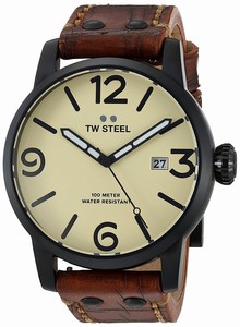 TW Steel Quartz Analog Date Brown Leather Watch # MS42 (Men Watch)