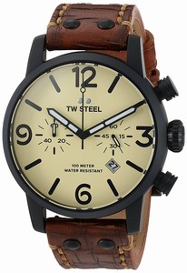 TW Steel Beige Dial Chronograph Date Brown Leather Watch # MS44 (Men Watch)