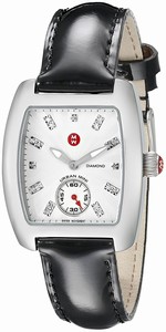 Michele Battery Operated Quartz Polished Stainless Steel White With Diamonds Dial Black Patent Leather Band Watch #MWW02A000497 (Women Watch)