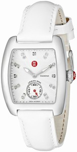 Michele Battery Operated Quartz Polished Stainless Steel White With Diamonds Dial White Patent Leather Band Watch #MWW02A000499 (Women Watch)