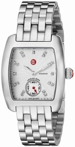 Michele Quartz Polished Stainless Steel White Mother Of Pearl With Diamond Hour Markers Dial Polished Stainless Steel Band Watch #MWW02A000502 (Women Watch)