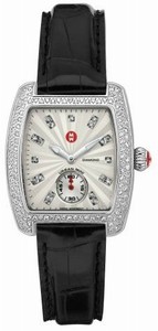 Michele Battery Operated Quartz Polished Stainless Steel White With Diamonds Dial Patent Leather Black Band Watch #MWW02A000503 (Women Watch)