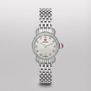 Michele Quartz Stainless Steel Mother Of Pearl Dial Polished Stainless Steel Band Watch #MWW03A000230 (Women Watch)