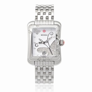 Michele Battery Operated Quartz Polished Stainless Steel White Enamel Diamond Dial Polished Stainless Steel Band Watch #MWW04B000001 (Women Watch)