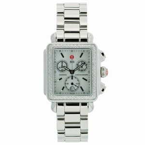 Michele Quartz Polished Stainless Steel White Mother Of Pearl Chronograph With Date At 6 Dial Polished Stainless Steel Band Watch #MWW06A000448 (Women Watch)