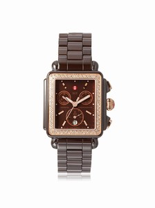 Michele Battery Operated Quartz Gold Tone With Brown Ceramic Brown Dial Gold Tone With Brown Ceramic Band Watch #MWW06F000016 (Women Watch)
