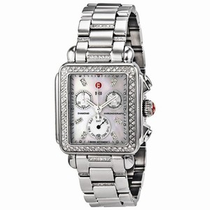 Michele Battery Operated Quartz Brushed With Polished Stainless Steel White Mother Of Pearl Diamond Dial Brushed With Polished Stainless Steel Band Watch #MWW06P000103 (Women Watch)