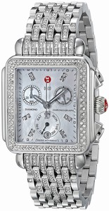 Michele Battery Operated Quartz Polished Stainless Steel White Mother Of Pearl Diamond Dial Polished Stainless Steel Band Watch #MWW06P000116 (Women Watch)