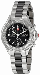 Michele Quartz Polished Stainless Steel Black Dial Black Ceramic With Stainless Steel Band Watch #MWW12E000003 (Women Watch)