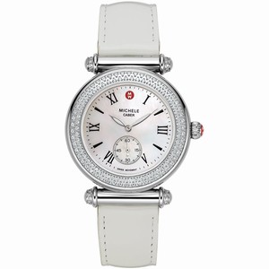 Michele Battery Operated Quartz Polished Stainless Steel White Mother Of Pearl Dial White Patent Leather Band Watch #MWW16A000008 (Women Watch)