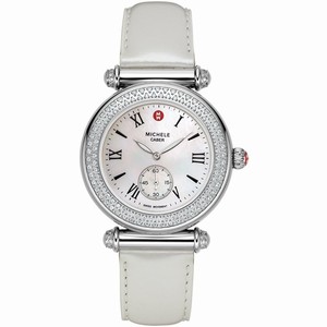 Michele Battery Operated Quartz Polished Stainless Steel White Mother Of Pearl Dial Silver Patent Leather Band Watch #MWW16A000009 (Women Watch)