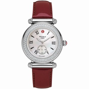 Michele Battery Operated Quartz Polished Stainless Steel White Mother Of Pearl Dial Scarlet Patent Leather Band Watch #MWW16A000011 (Women Watch)