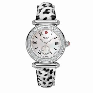 Michele Quartz Polished Stainless Steel White Mother Of Pearl With Seconds Sub- At 6 Dial Cheetah Patent Leather, Interchangeable Band Watch #MWW16A000021 (Women Watch)