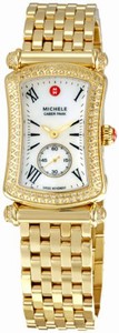 Michele Battery Operated Quartz Polished Yellow Gold Tone White Mother Of Pearl Dial Polished Yellow Gold Tone Band Watch #MWW16B000031 (Women Watch)