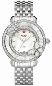 Michele Quartz Stainless Steel Mother Of Pearl Dial Polished Stainless Steel Band Watch #MWW20B000001 (Women Watch)