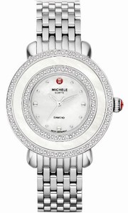 Michele Battery Operated Quartz Polished Stainless Steel White Mother Of Pearl Dial Polished Stainless Steel Band Watch #MWW20E000001 (Women Watch)