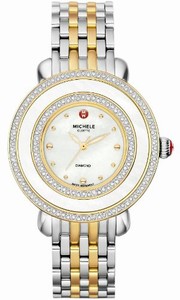 Michele Quartz Stainless Steel & Gold Mother Of Pearl Dial Steel & Yellow Gold Polished Band Watch #MWW20E000006 (Women Watch)