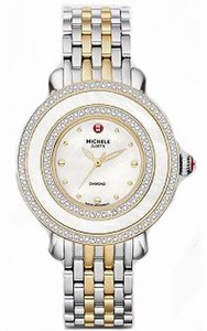 Michele Quartz Stainless Steel & Gold Mother Of Pearl Dial Steel & Rose Gold Polished Band Watch #MWW20E000007 (Women Watch)