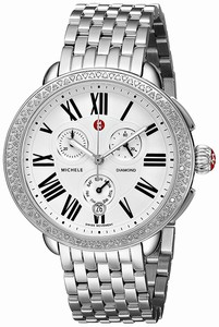 Michele Quartz Polished Stainless Steel Silver Dial Polished Stainless Steel Band Watch #MWW21A000001 (Women Watch)
