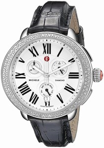 Michele Battery Operated Quartz Polished Stainless Steel Silver Roman Numeral Dial Black Alligator Leather Band Watch #MWW21A000002 (Women Watch)