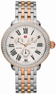 Michele Quartz Polished Stainless Steel And Rose Gold Tone Silver Dial Polished Stainless Steel And Rose Gold Tone Band Watch #MWW21A000009 (Women Watch)