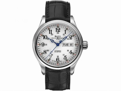 Ball Trainmaster Automatic White Dial Day Date Black Leather Watch# NM1058D-LL3FJ-WH (Men Watch)