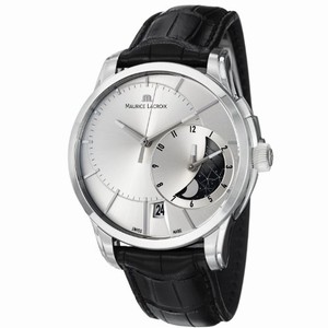 Maurice Lacroix Pontos Decentrique GMT Day Date Moon Phase Silver Dial Leather Watch #PT6118-SS001-131 (Men Watch)