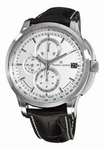 Maurice Lacroix Silver Plated Dial Leather Watch #PT6128-SS001130 (Women Watch)
