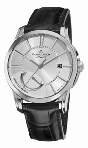 Maurice Lacroix Pontos Reserve Automatic Date Silver Dial Power Reserve Black Leather Watch #PT6168-SS001-131 (Men Watch)