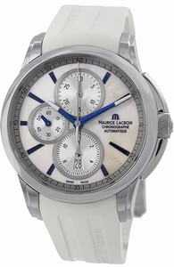 Maurice Lacroix Automatic Chronograph Date White Rubber Watch # PT6188-SS001-132 (Men Watch)