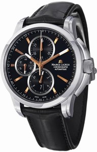 Maurice Lacroix Pontos Automatic Chronograph Black Dial Leather Watch #PT6188-SS001-332 (Men Watch)