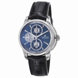 Maurice Lacroix Pontos Automatic Chronograph Date Blue Dial Leather Watch #PT6188-SS001-430 (Men Watch)