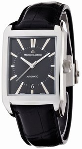 Maurice Lacroix Pontos Automatic Date Black Dial Leather Watch #PT6247-SS001-330 (Men Watch)
