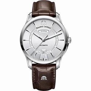 Maurice Lacroix Silver Dial Leather Watch #PT6358-SS001-130-1 (Men Watch)